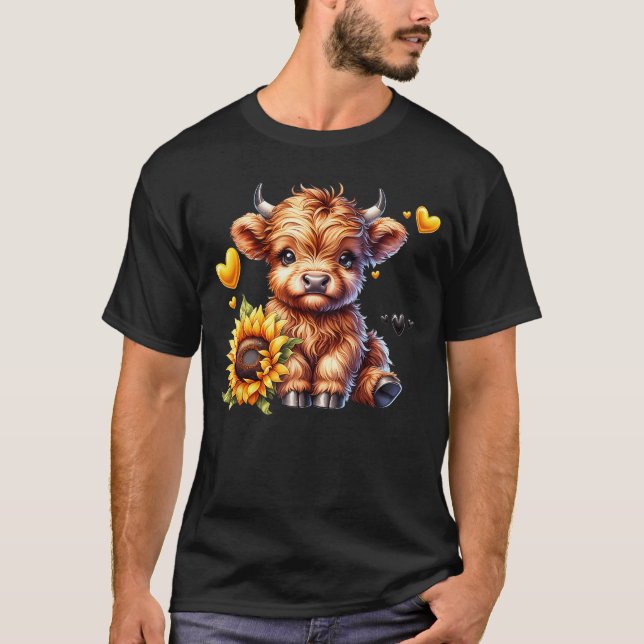 Camiseta Cute Highland Cow with Sunflower Women Girl friend (Anverso)