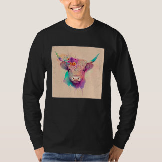 Camiseta Cute Highland Hairy Cow Paint Splatter Floral Colo