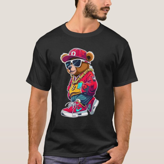 Camiseta Cute Hip Hop Teddy Bear Tshirt 90 ropa de hip hop (Anverso)