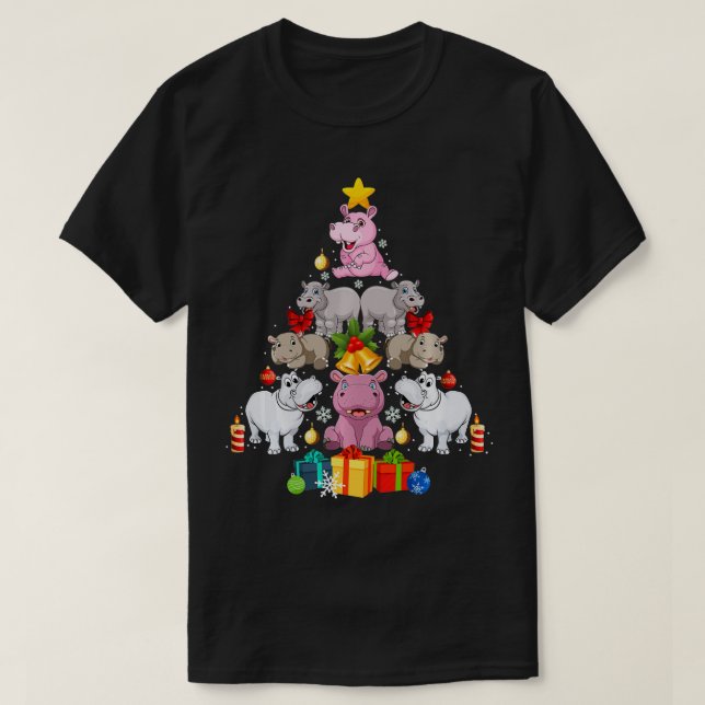 Camiseta Cute Hippo Árbol de Navidad Hippopótamo Navidades  (Diseño del anverso)