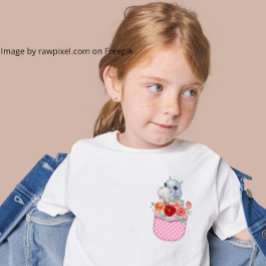 Camiseta Cute Hippo en un boleto impreso con puntos rosados