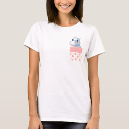 Camiseta Cute Hippo en un boleto impreso con puntos rosados