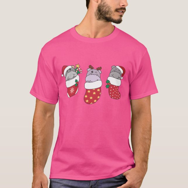 Camiseta Cute Hippos en acciones de Navidades para Navidade (Anverso)