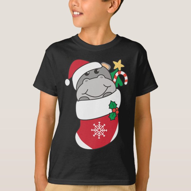 Camiseta Cute Hippos En Las Acciones De Navidades Para Navi (Anverso)