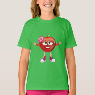 Camiseta Cute Hopeful Red Apple Girl Cartoon Shirt for Kids