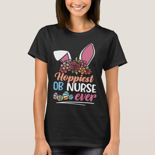 Camiseta Cute Hoppiest OB Nurse Ever Bunny Ear Red Plaid Ea (Anverso)