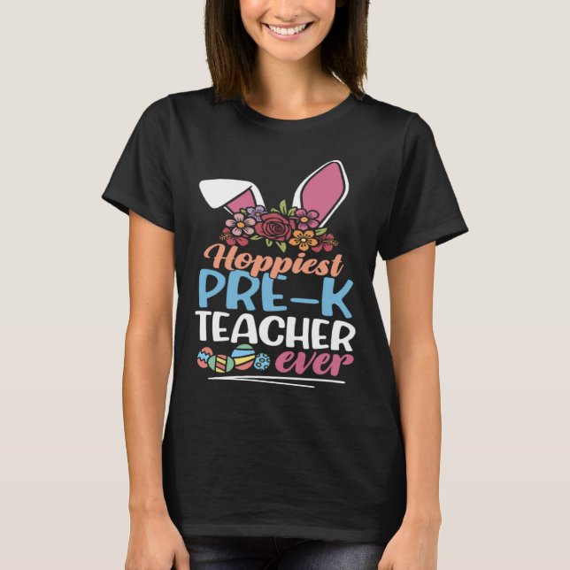 Camiseta Cute Hoppiest Pre k Teacher Ever Bunny Ear Red Pla (Anverso)