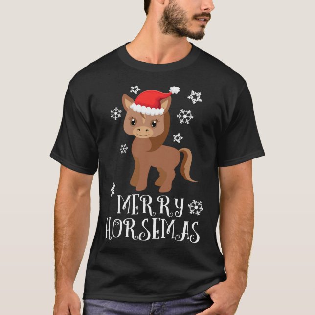 Camiseta Cute Horse & Santa hat Horse  Equestrian Christmas (Anverso)