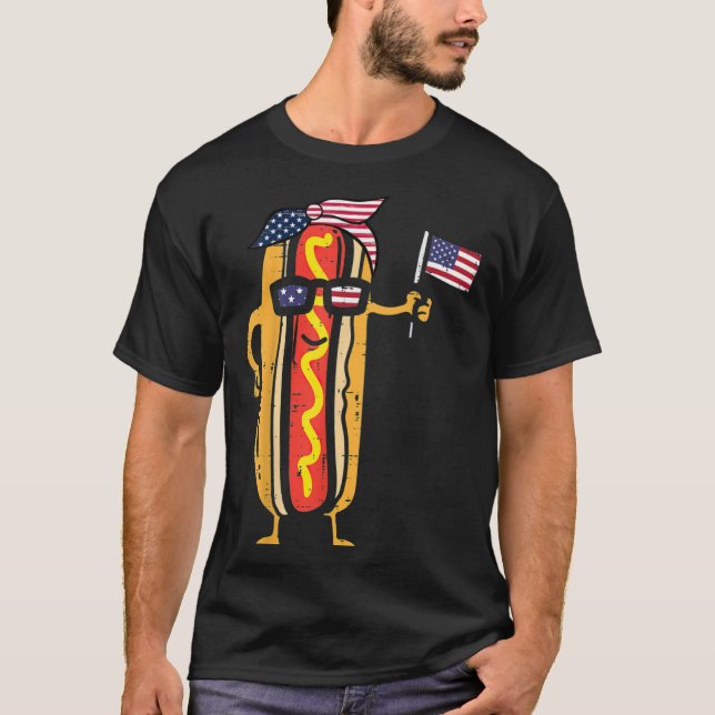 Camiseta Cute Hotdog Bun Sunglasses Happy 4th Of July Ameri (Anverso)