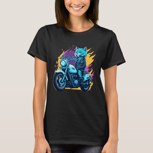 Camiseta Cute house cat riding on a motorcycle  Christmas (Anverso)