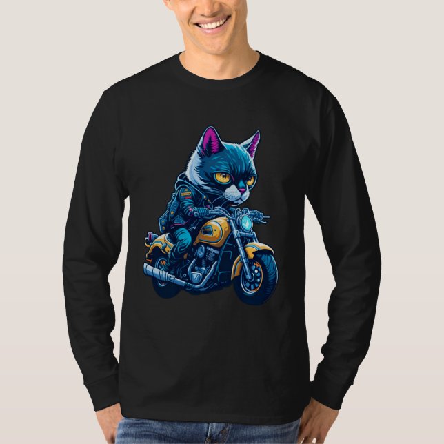 Camiseta Cute house cat riding on a motorcycle  Christmas   (Anverso)