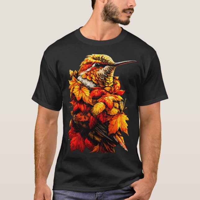 Camiseta Cute Hummingbird Fall Leaves Forest Vibes Autumn A (Anverso)