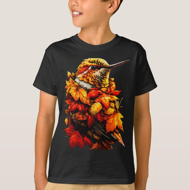 Camiseta Cute Hummingbird Fall Leaves Forest Vibes Autumn A (Anverso)