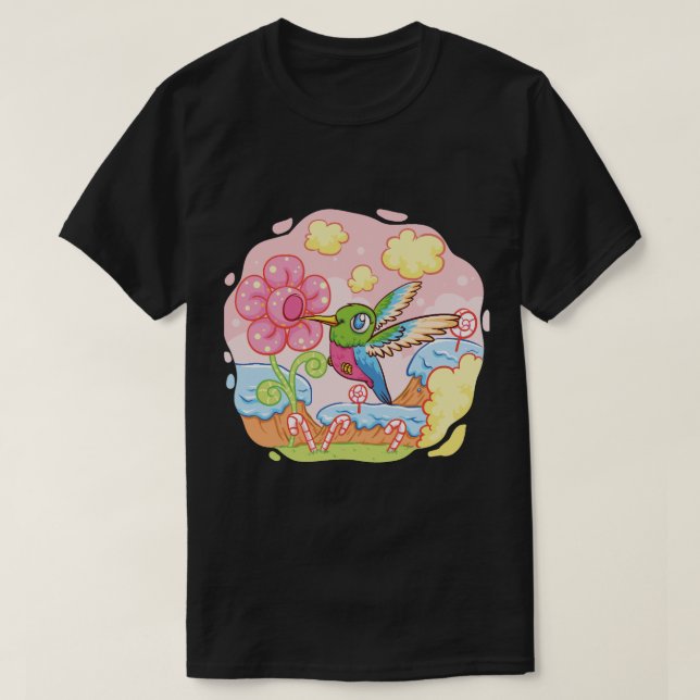 Camiseta Cute Hummingbird Visitando Tierra De Candy (Diseño del anverso)