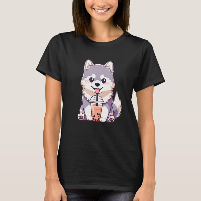 Camiseta Cute Husky Dog Drinking Bubble Milk Tea  Dog (Anverso)