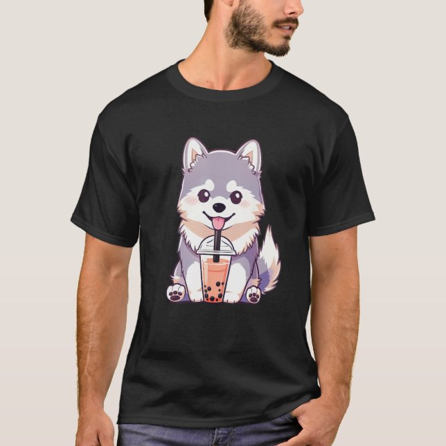 Camiseta Cute Husky Dog Drinking Bubble Milk Tea  Dog (Anverso)