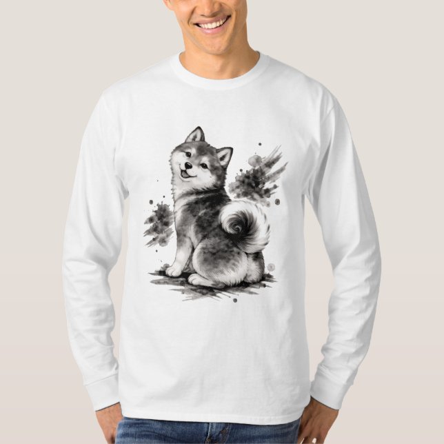Camiseta 【Cute Husky Japanese Ink Long Sleeve Tee】 (Anverso)