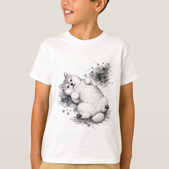 Camiseta 【Cute Husky Puppy Ink Art Kids T-Shirt】 (Anverso)