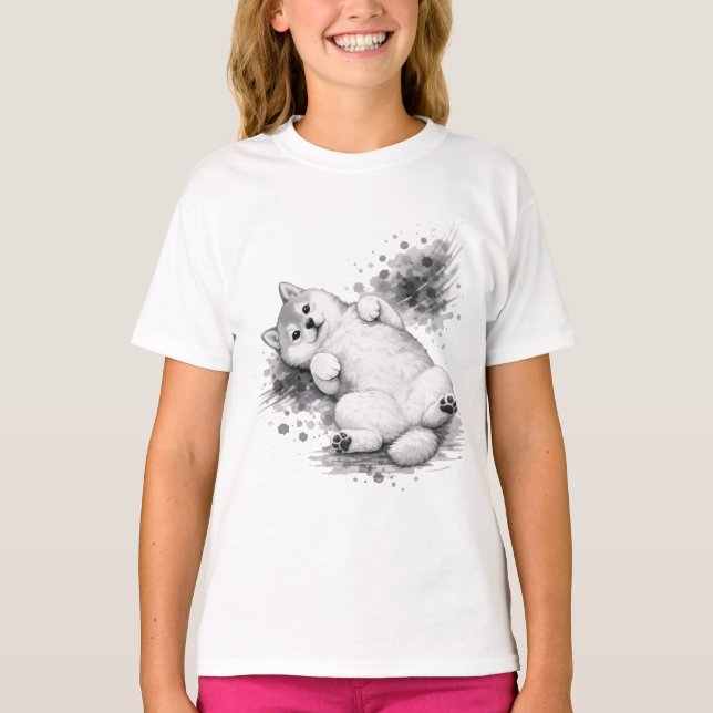Camiseta 【Cute Husky Puppy Ink Art Kids T-Shirt】 (Anverso)