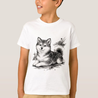 Camiseta 【Cute Husky Puppy Japanese Ink Art Kids T-Shirt】
