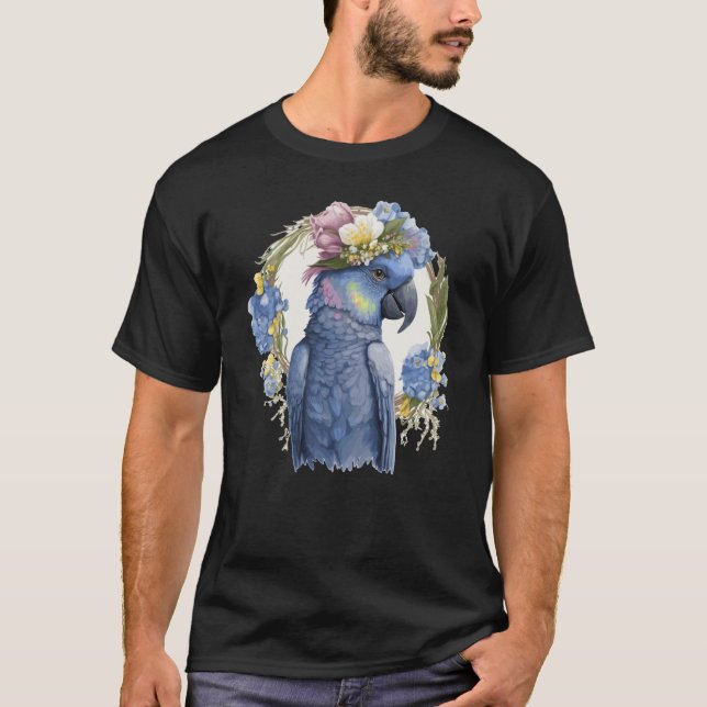 Camiseta Cute Hyacinth Macaw Parrot Bird Flower Crown Pet B (Anverso)