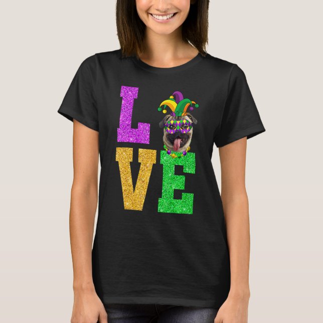 Camiseta Cute I Love Mardi Gras Pug Dog Puppy Lover Premium (Anverso)