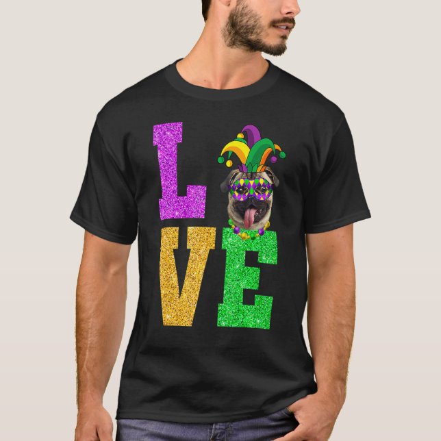 Camiseta Cute I Love Mardi Gras Pug Dog Puppy Lover Premium (Anverso)