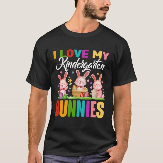 Camiseta Cute I Love My Kindergarten Bunnies Teacher Easter (Anverso)