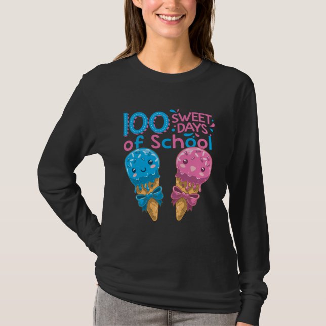Camiseta Cute ice creams 100 sweet days from school girls (Anverso)