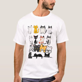 Camiseta Cute Illustrated Cat Squad on Black Background