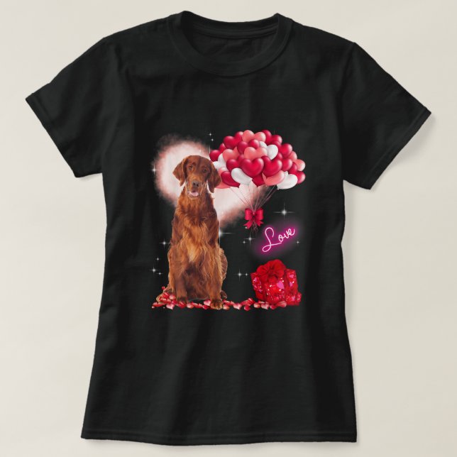 Camiseta Cute Irish Setter Balloon Día de San Valentín Val (Diseño del anverso)