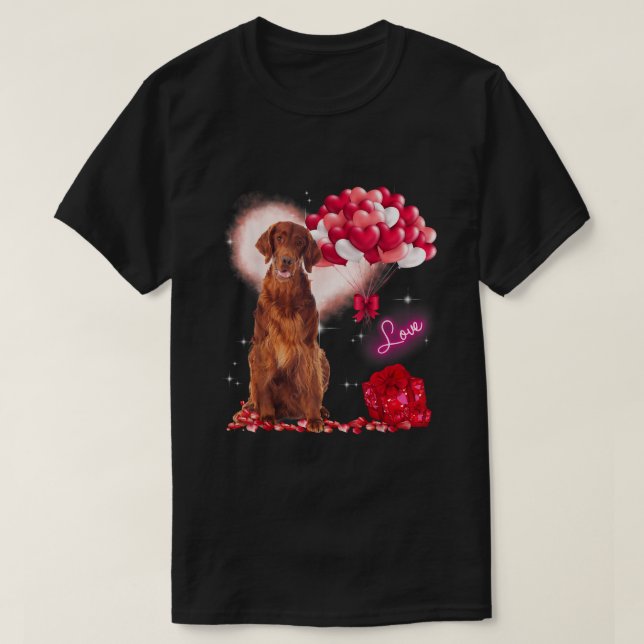 Camiseta Cute Irish Setter Balloon Día de San Valentín Val (Diseño del anverso)