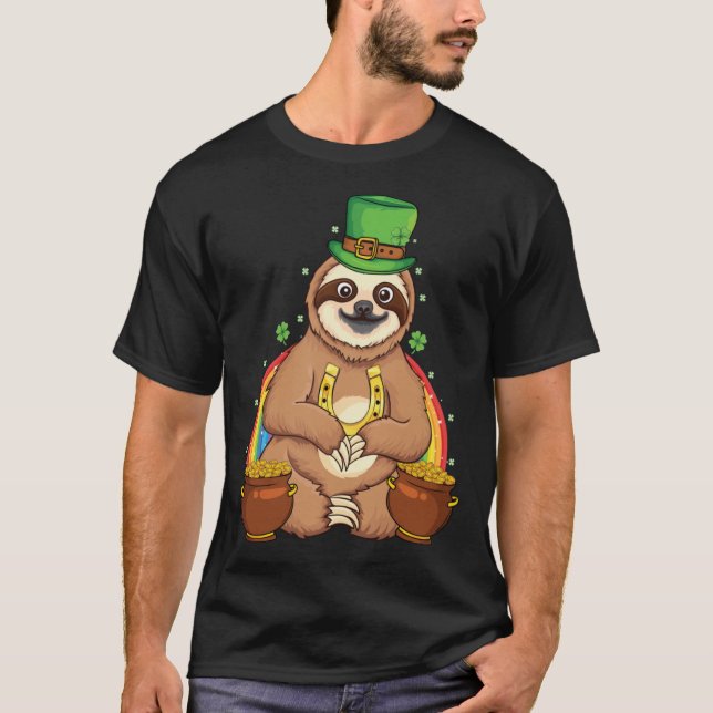 Camiseta Cute Irish sloth shamrock st Patrick's day sloth (Anverso)