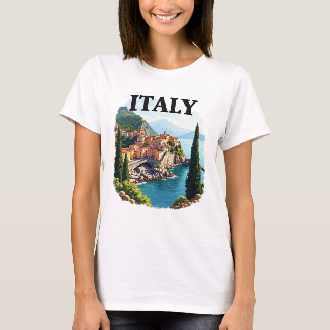 Camiseta Cute Italia Seaside Scene Travel Tee (Anverso)