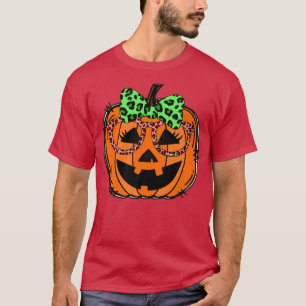 Camiseta Cute Jack O Lantern Pumpkin Leopardo Glasses & Bow