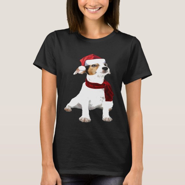 Camiseta Cute Jack Russell Santa Hat Scarf Imagen Funny Chr (Anverso)