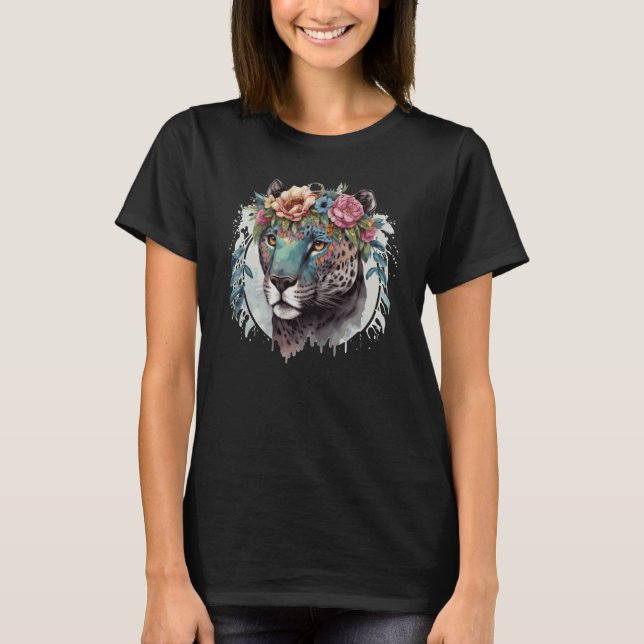 Camiseta Cute Jaguar Flower Crown Africa Safari Animal (Anverso)