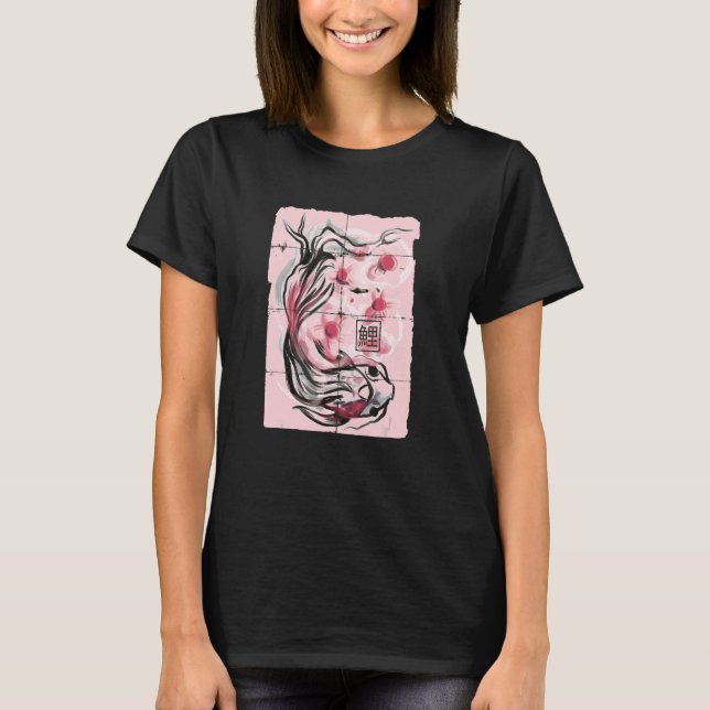 Camiseta Cute Japanese Koi Fish Ink Print With Cherry Bloss (Anverso)