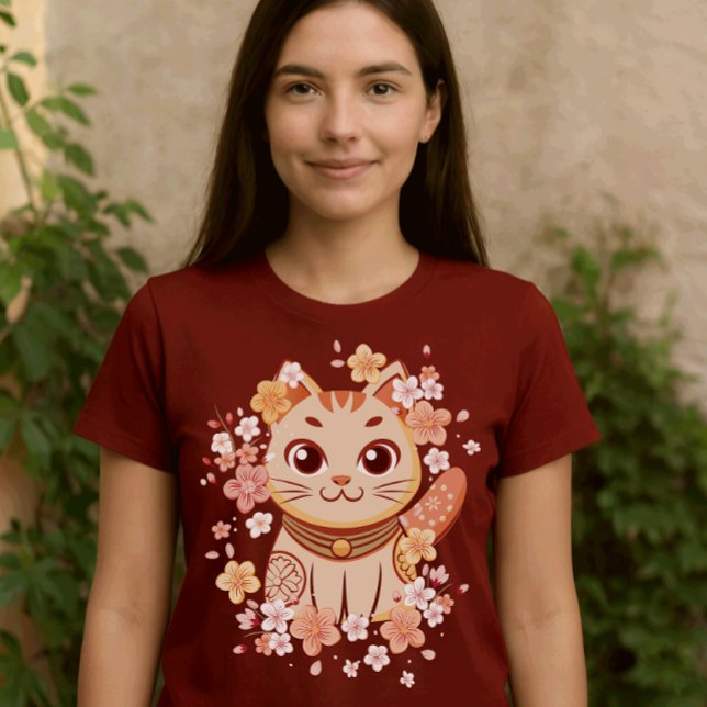 Camiseta Cute Japanese Neko Cat with Cherry Blossoms (Subido por el creador)