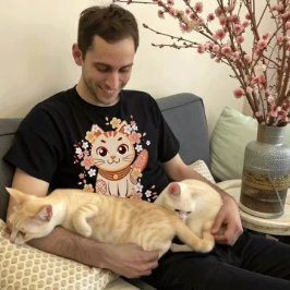 Camiseta Cute Japanese Neko Cat with Cherry Blossoms