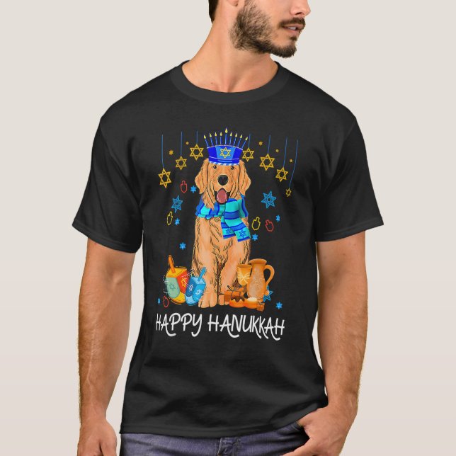Camiseta Cute Jewish Golden Retriever Dog Menorah Hat Hanuk (Anverso)