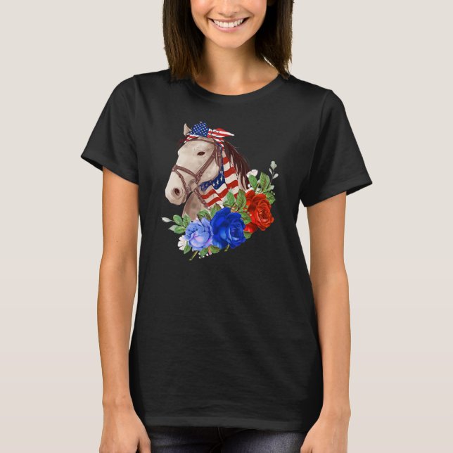 Camiseta Cute jubón de caballo tie bandera norteamericana f (Anverso)