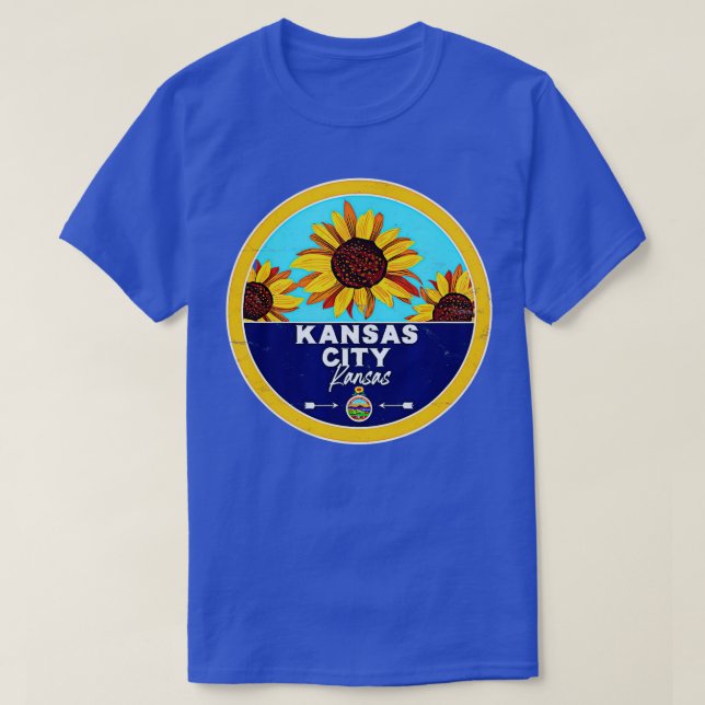 Camiseta Cute Kansas City Kansas KS Sunflower Badge KC (Diseño del anverso)