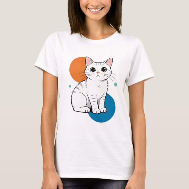 Camiseta Cute Kawai White Grey Tabby Cat Illustration (Anverso)