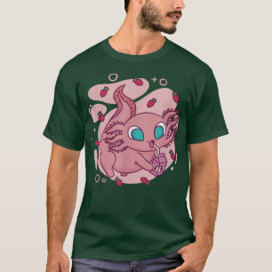 Camiseta Cute Kawaii Anime Axolotl Beber fresa Leche