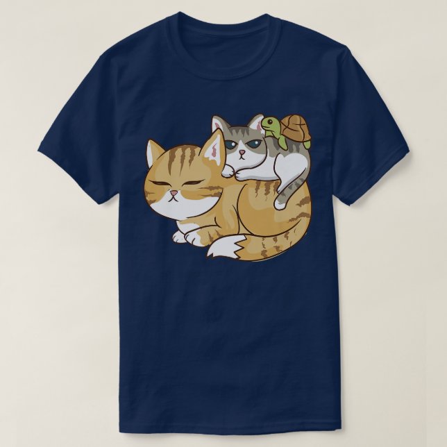 Camiseta Cute Kawaii Anime - Cats and A Turtle Pile - Kawai (Diseño del anverso)