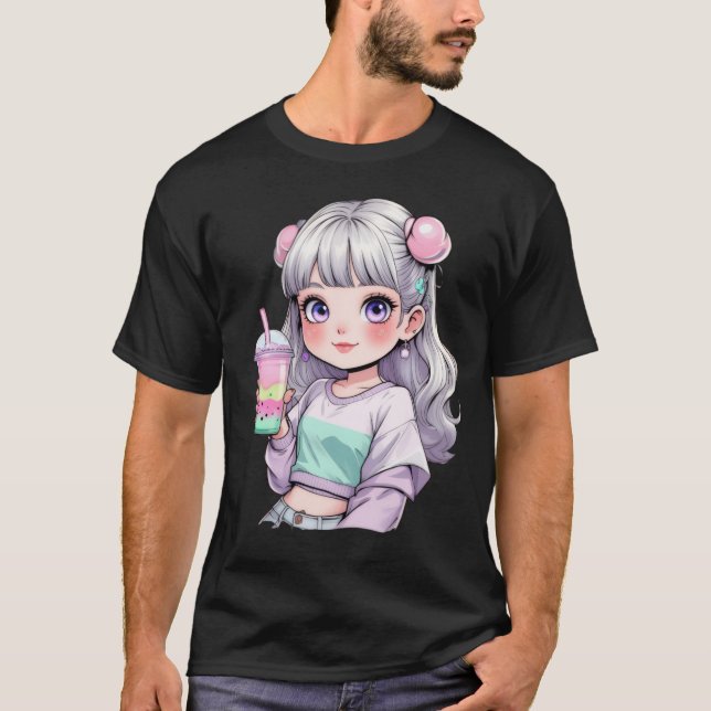 Camiseta ✨ Cute Kawaii Anime Chica Té de burbuja (Anverso)