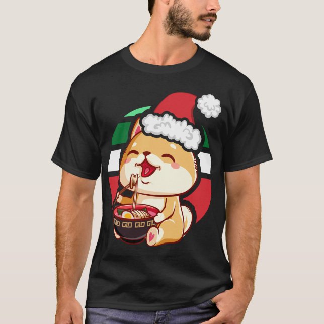 Camiseta Cute Kawaii Anime Shiba Inu Perro comiendo a Ramen (Anverso)