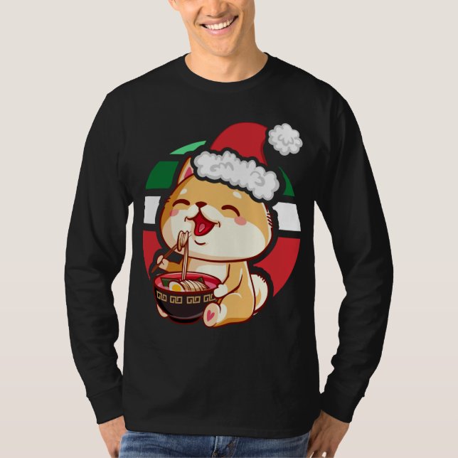 Camiseta Cute Kawaii Anime Shiba Inu Perro comiendo a Ramen (Anverso)