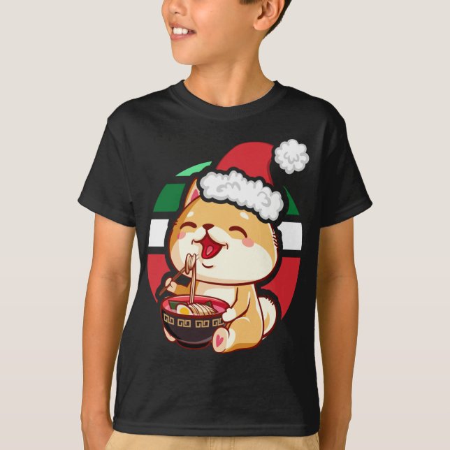 Camiseta Cute Kawaii Anime Shiba Inu Perro comiendo a Ramen (Anverso)